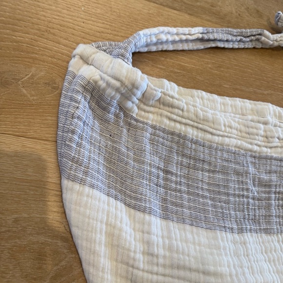 Cotton Gauzey Striped Blue & White Large Beach Bag Boho Hippie Beachy Vacation - Picture 2 of 5